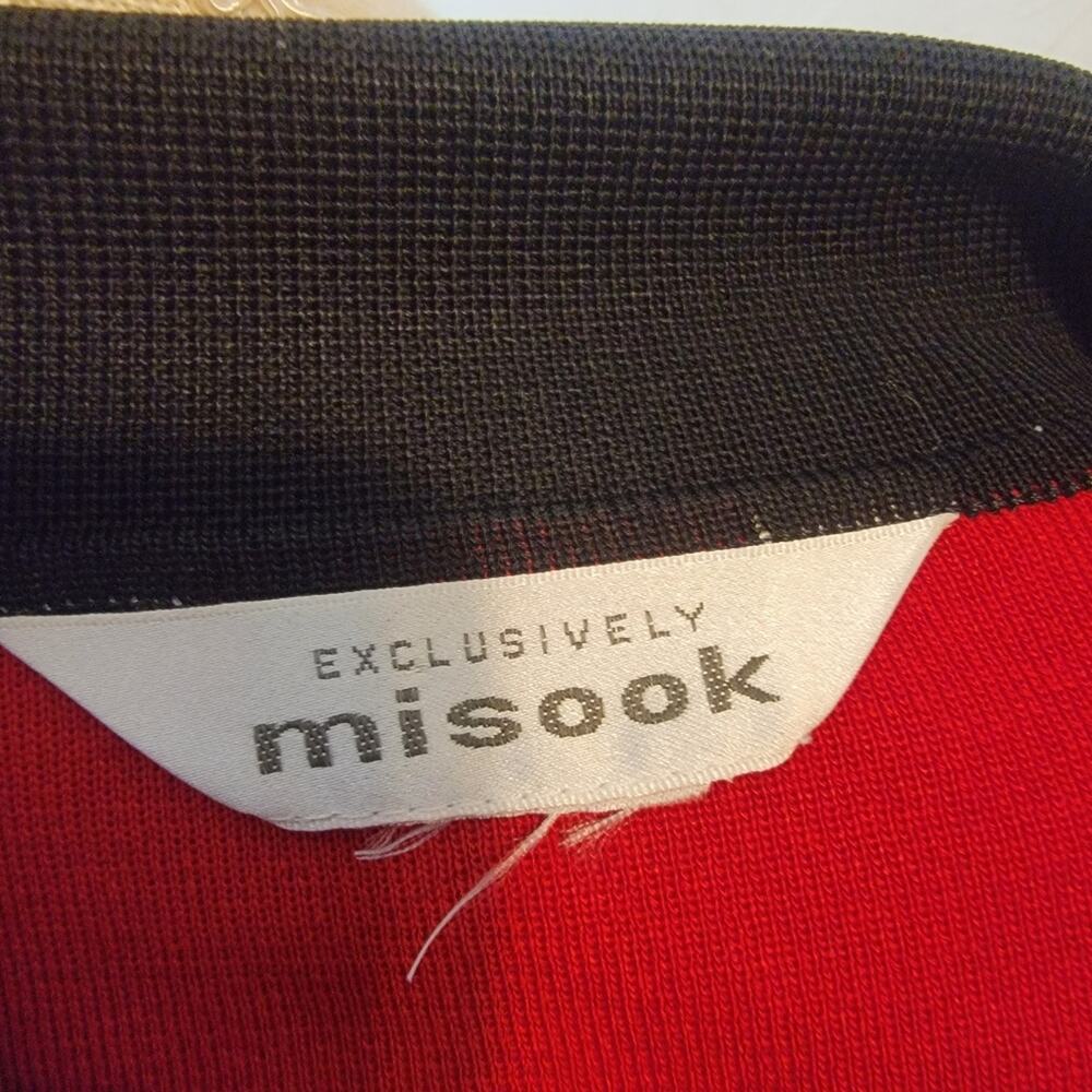 Exclusively Misook Red/Black L/S Button Up Rhinestone Collared Blouse M/L - Picture 2 of 4
